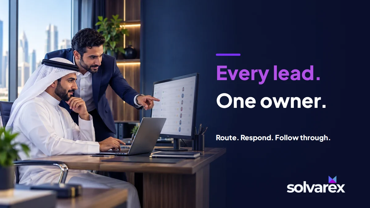 Gulf sales team reviewing a CRM assignment queue beside the headline Every lead. One owner.